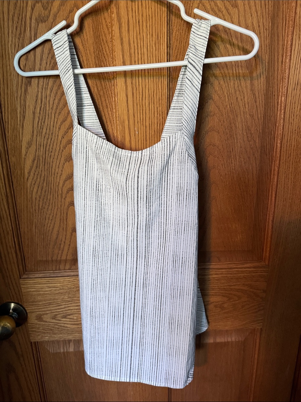 Athleta White Tank  with Thin Black Stripes